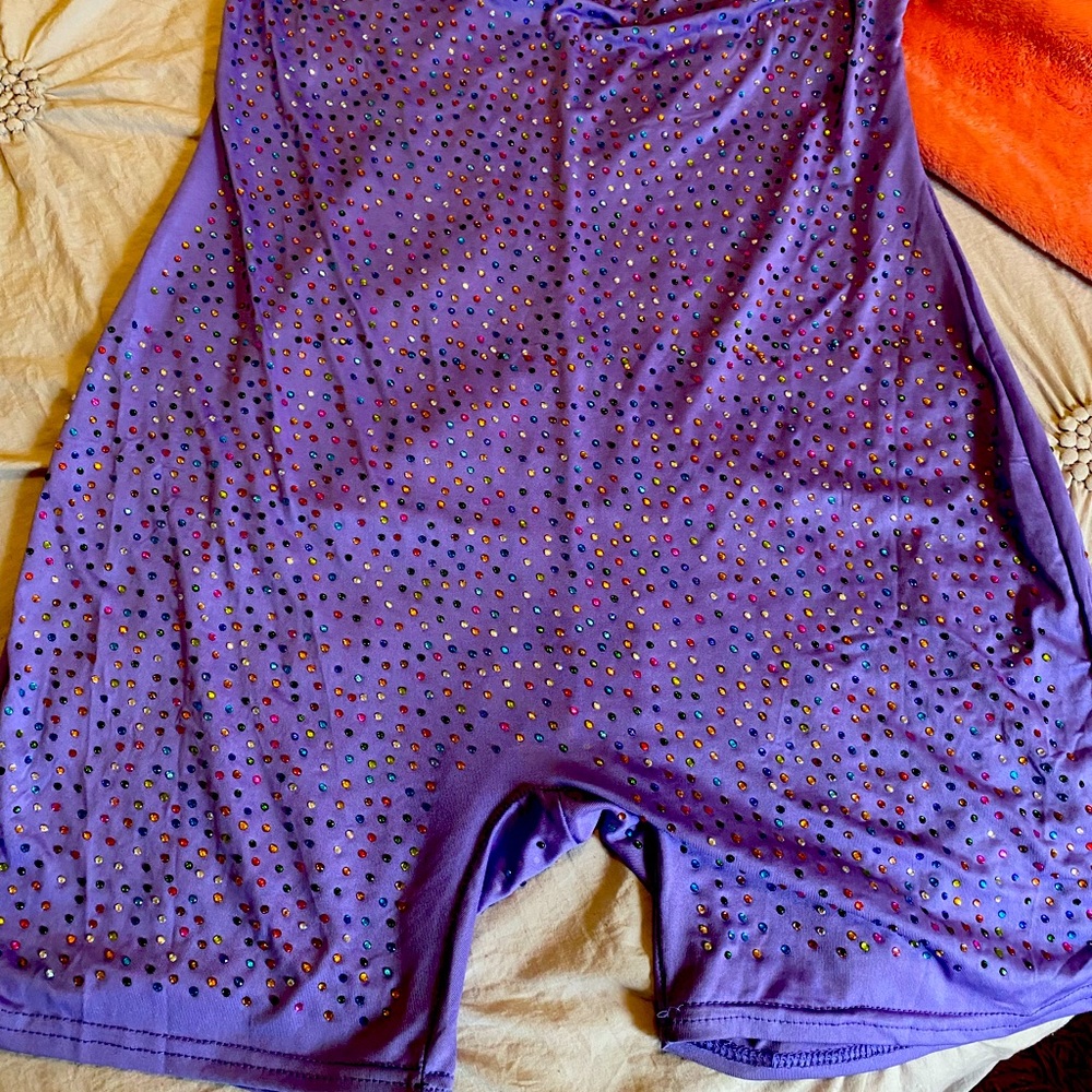 Lavender bedazzled strapless romper.